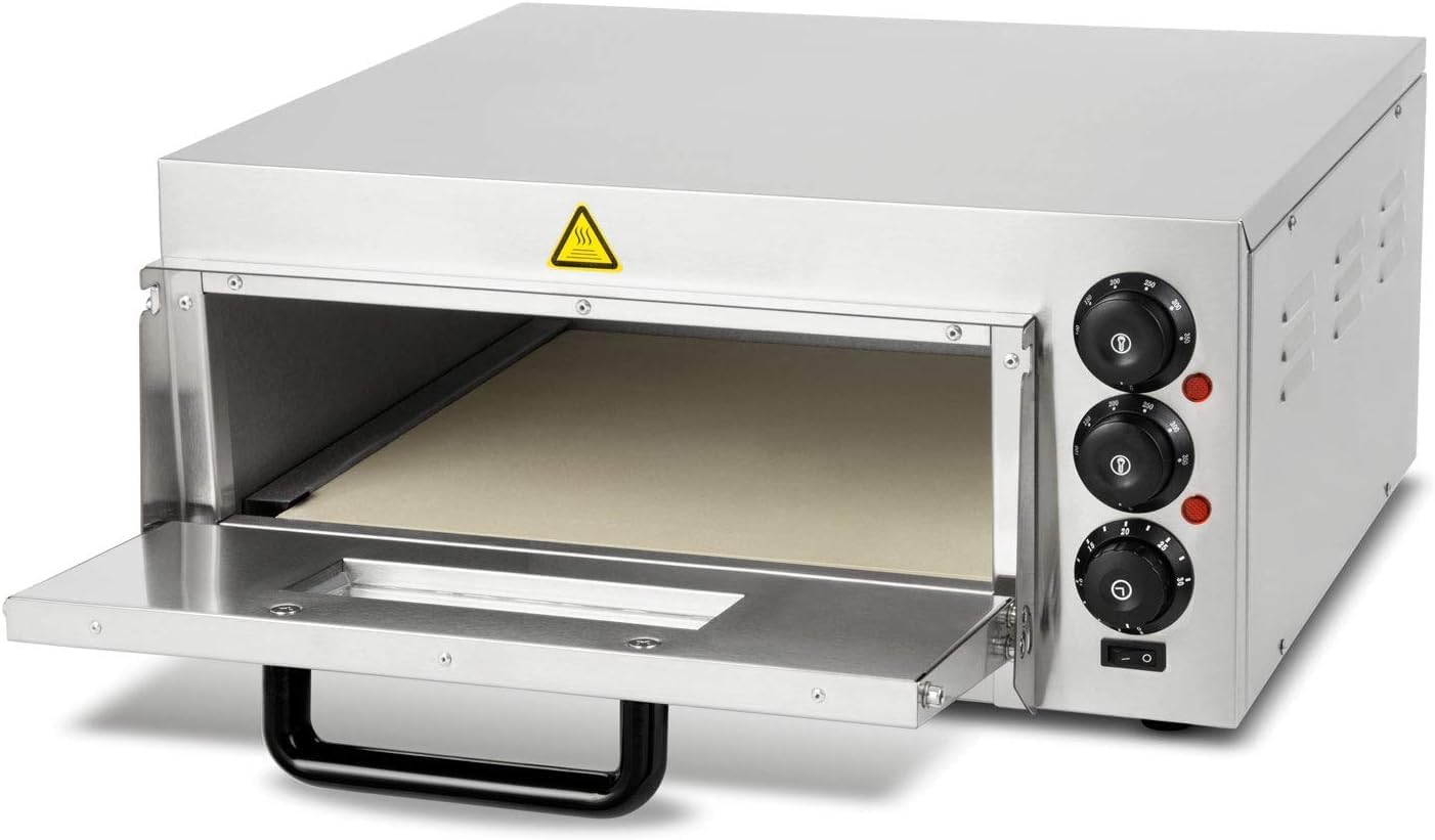 VERTES Four à Pizza électrique, Deux Etages, 3000W, Pierre réfractaire four, Chaleur de voûte et de Sole réglable indépendamment jusqu'à 350°C, Fonction minuterie, four double cavité, Acier INOX