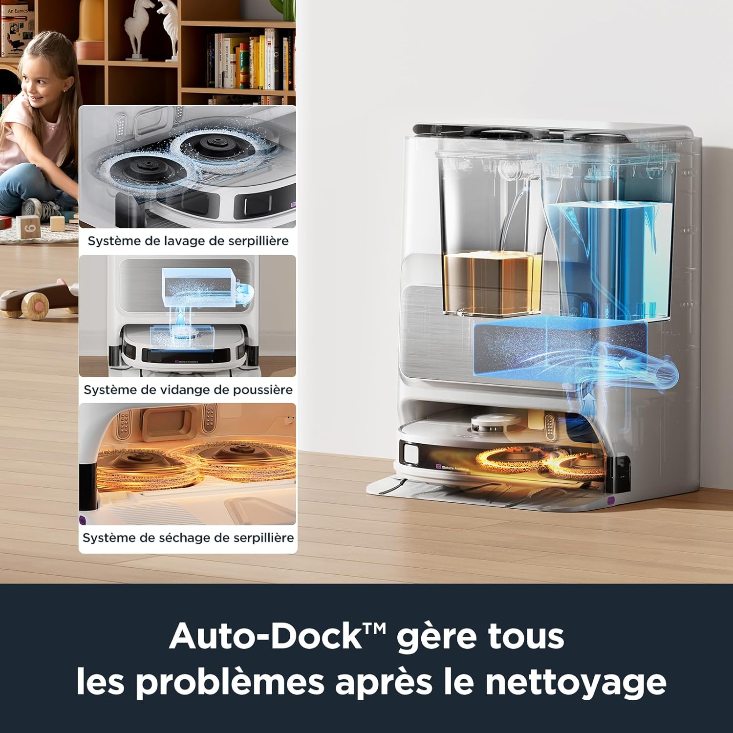 Eureka J12 Ultra Robot Aspirateur Laveur avec Station Automatique de Vidange Lavage Séchage, Aspirateur Robot de 5000Pa, Serpillière Rotative, Double LiDAR Navigation, Évitement d'Obstacle 3D IA