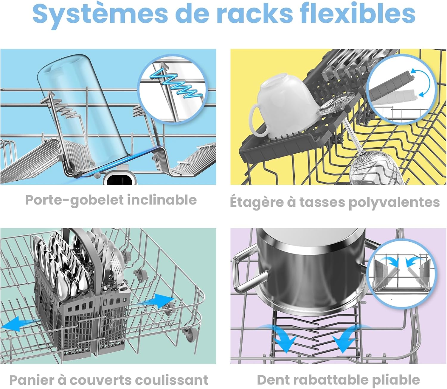 COMFEE' CDWPF1201PS Lave-vaisselle Pose Libre, 60 cm, 12 couverts, départ différé, fonction demi-charge, paniers flexibles - Acier Inoxydable, 49 dB, Commande Bouton