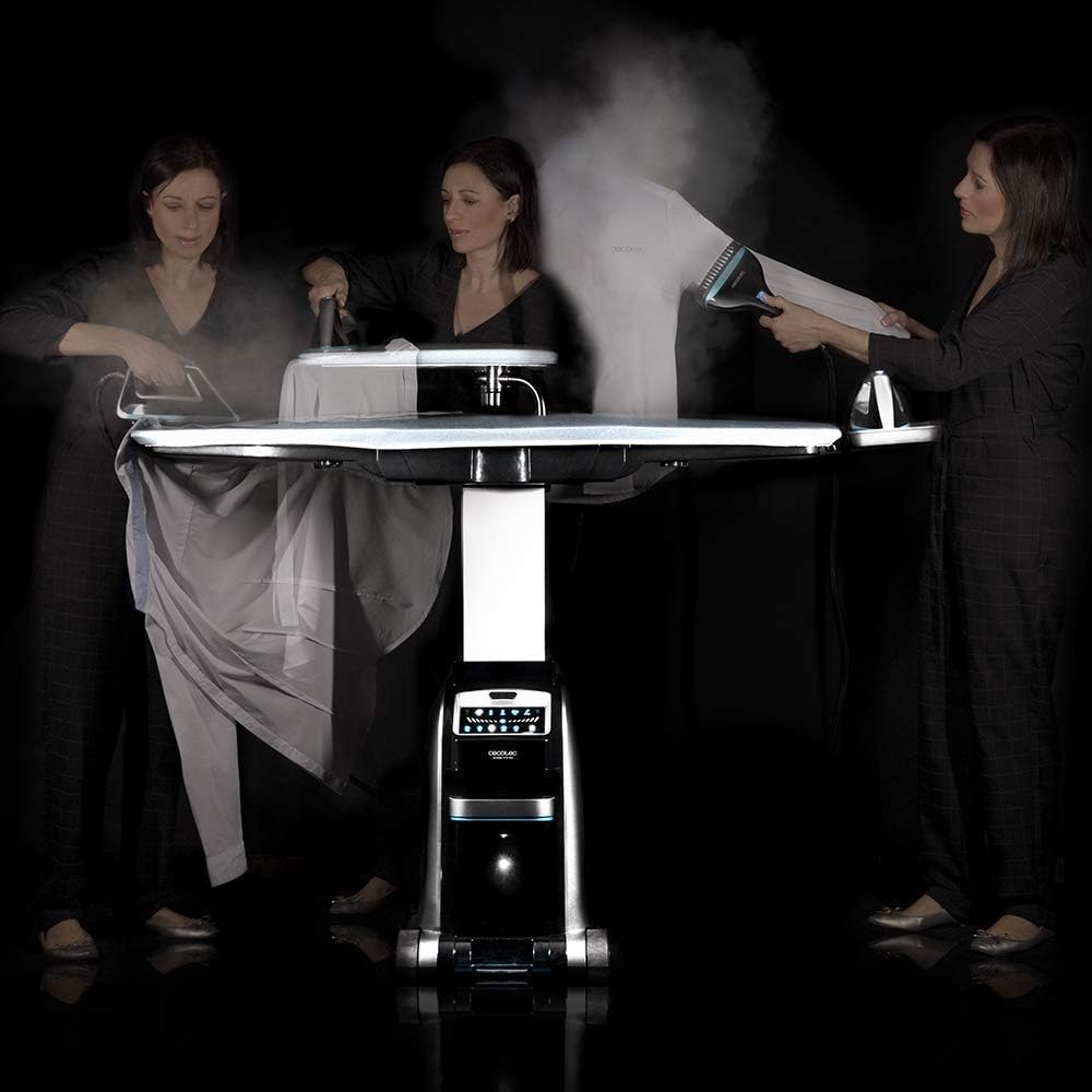 Cecotec Centrale vapeur intelligente Total Iron 10100 Pro. fer à repasser vertical et horizontal, aspiration et soufflerie, 5 programmes pour 5 tissus, 220 g/min et 5 bars.