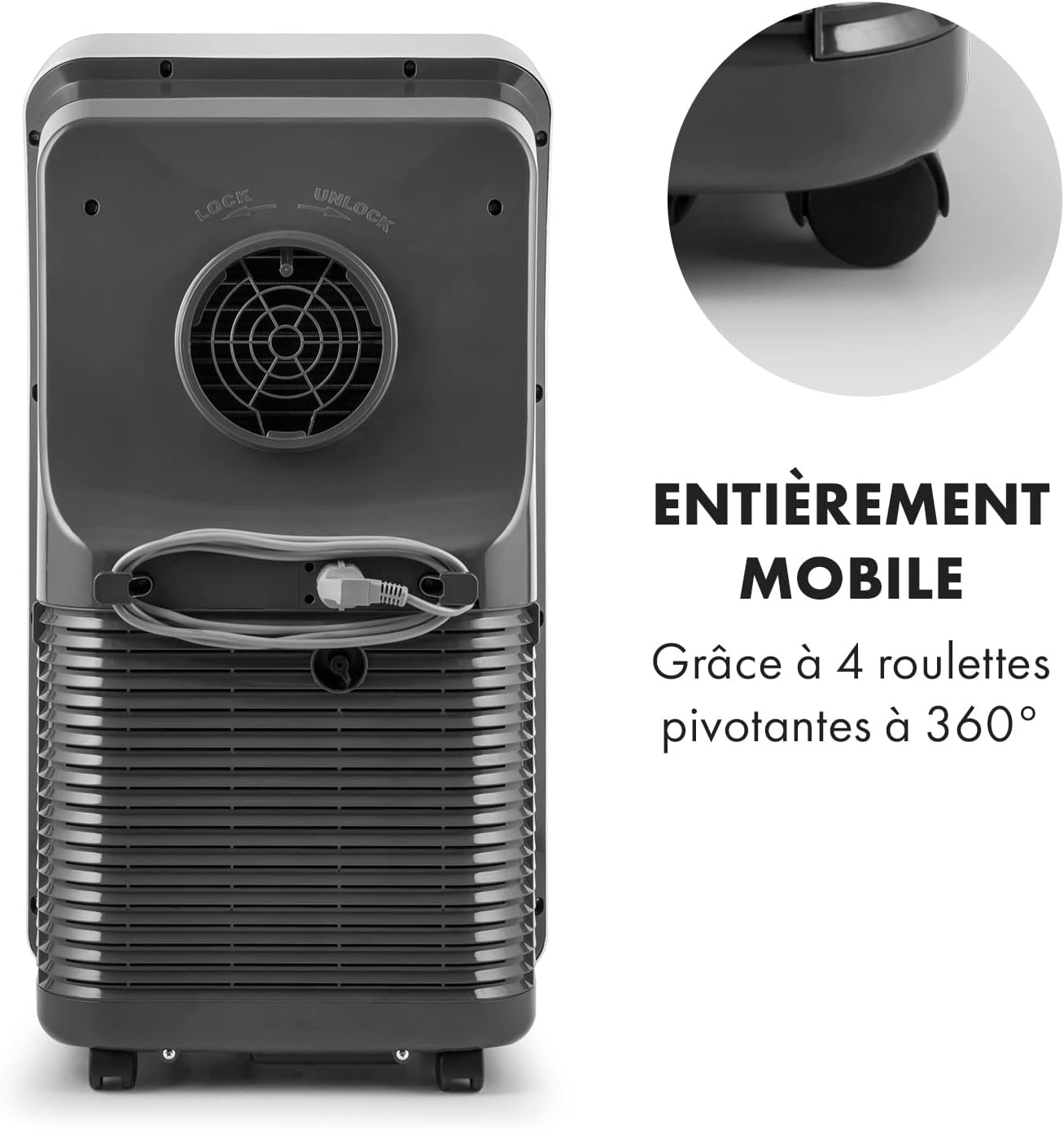 Klarstein Climatiseur Mobile Silencieux, Smart Climatiseur 4 en 1, Mode Nuit, Déshumidificateur, Ventilateur, Mini Climatisation à Faible Conso, Evacuation, Clim Portable de 9000 BTU, Climatiseurs