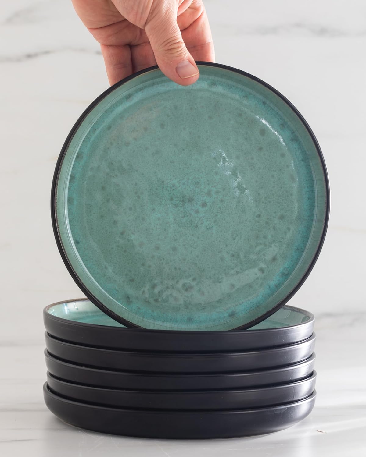 Service de Vaisselle en Grès Ibiza 36 pièces –Ensemble de Vaisselle pour 12 Personnes, Adapté au Lave-Vaisselle et au Micro-Ondes, Pure Living bleu fumé, Assiettes Service de Table