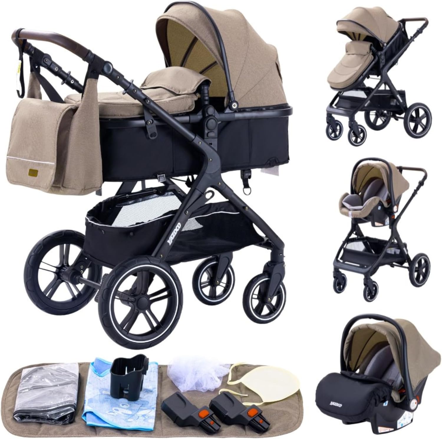 YAZOCO Poussettes 3 en 1 Citadines Poussettes Combinées Poussette Tricycle Baby Walker Poussette Haute Paysage Poussettes Pliantes Trolley Bébé Landau pour 0-36 (1 Noir)