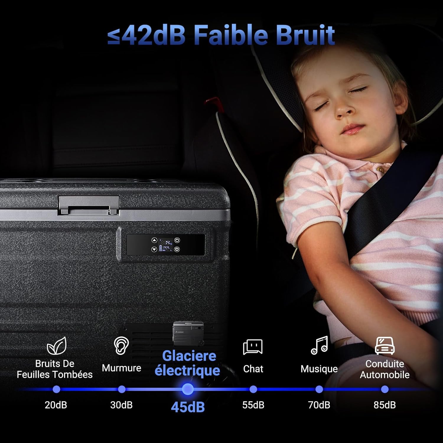 AAOBOSI 45L Glacière à Compresseur, Glaciere Électrique -20℃ à 20℃, Frigo Camion APP&Bouton Contrôle, 12/24V DC et 100-240V AC Glaciere Camping Pour Voiture, Camion, Bateau et Prise De Courant