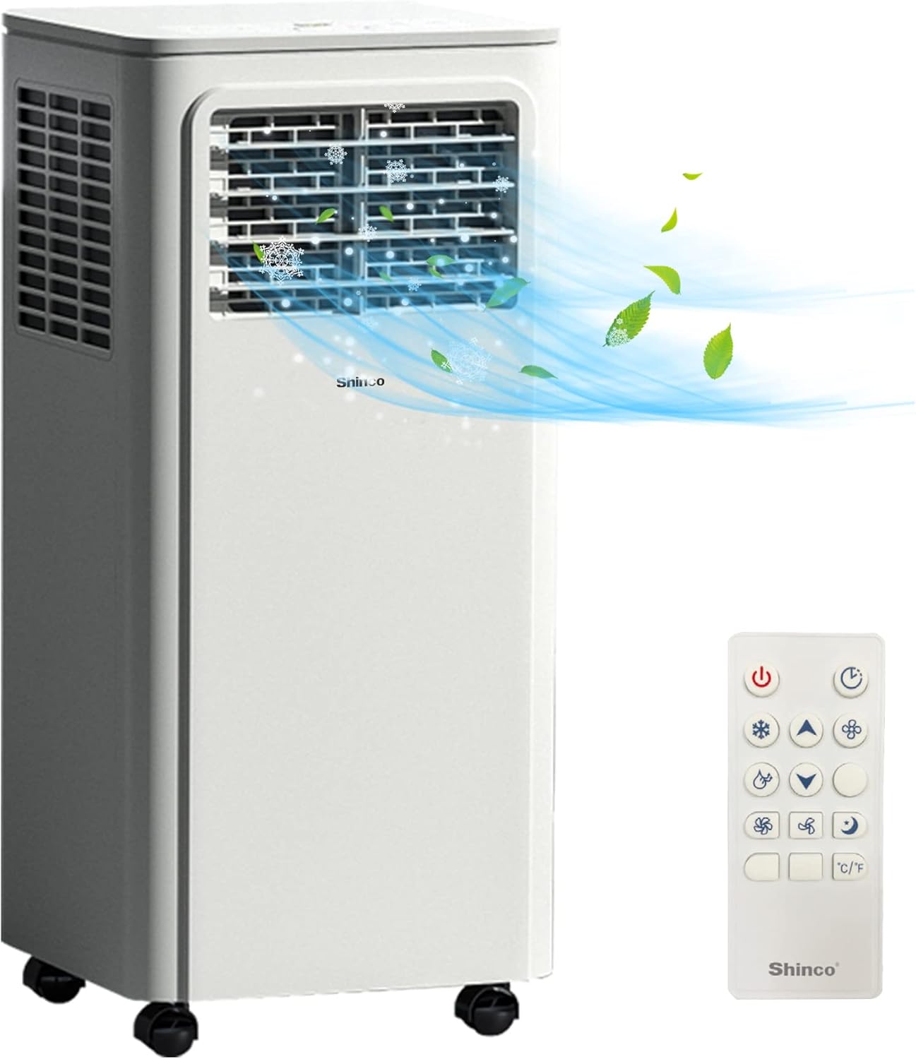 SHINCO Climatiseur mobile, 7000 BTU 2,05kW, Refroidir&Ventilation&Déshumidification, taille de la pièce jusqu'à 54m³(18㎡), Climatiseur mobile avec tuyau d'évacuation et tuyau de vidange, mode sommeil