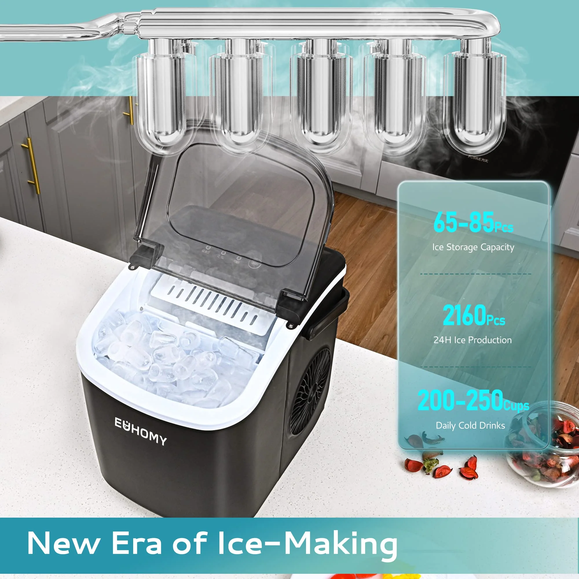 EUHOMY Countertop Ice Maker Machine with Handle