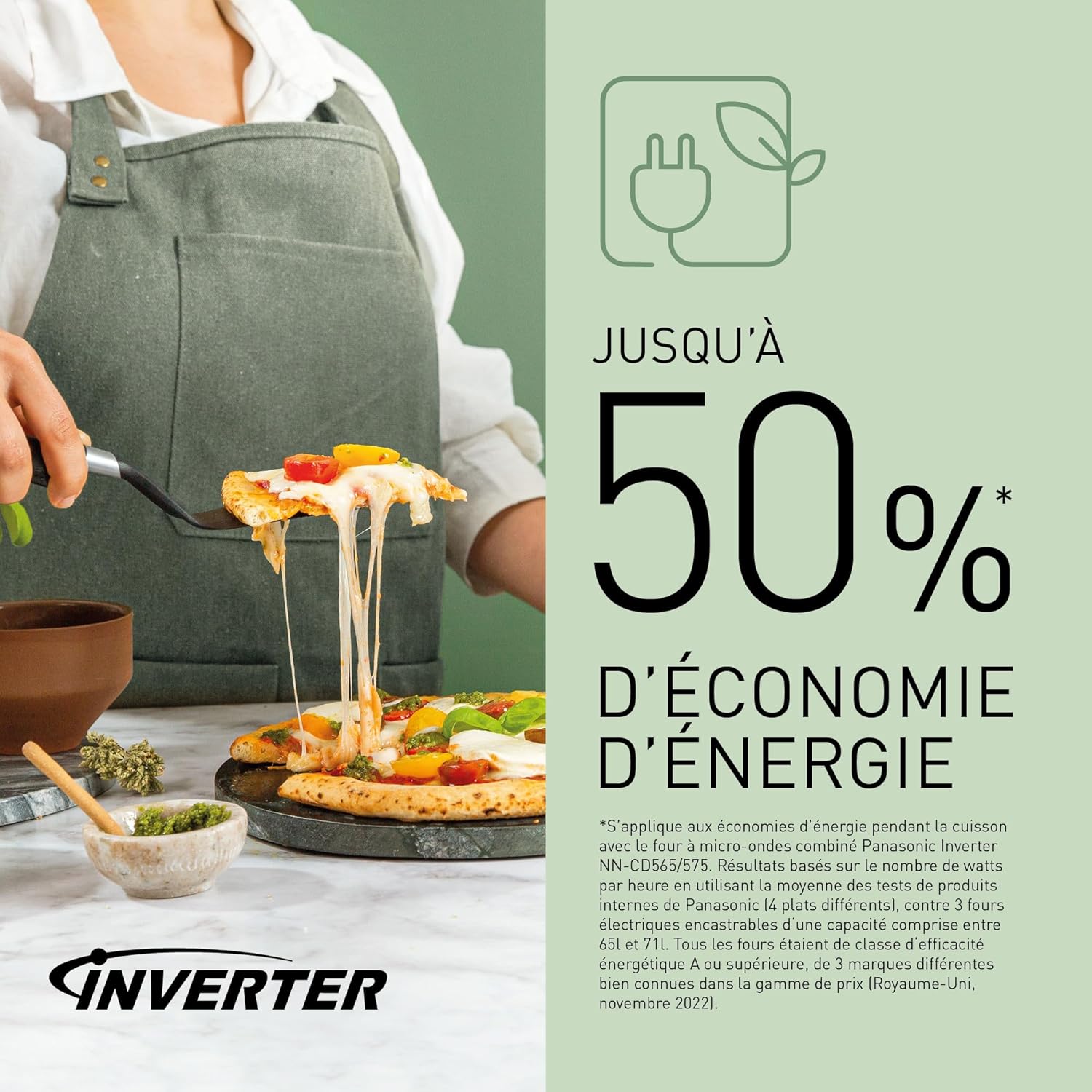 Panasonic NN-CD565BEPG - Four 3 en 1 Combiné, 27 L, Inverter, Chaleur à 100-220°C, Gril Quartz 1300W, Micro-ondes 1000 W, Plat Crispy, Plateau tournant 34 cm, Noir - Version FR