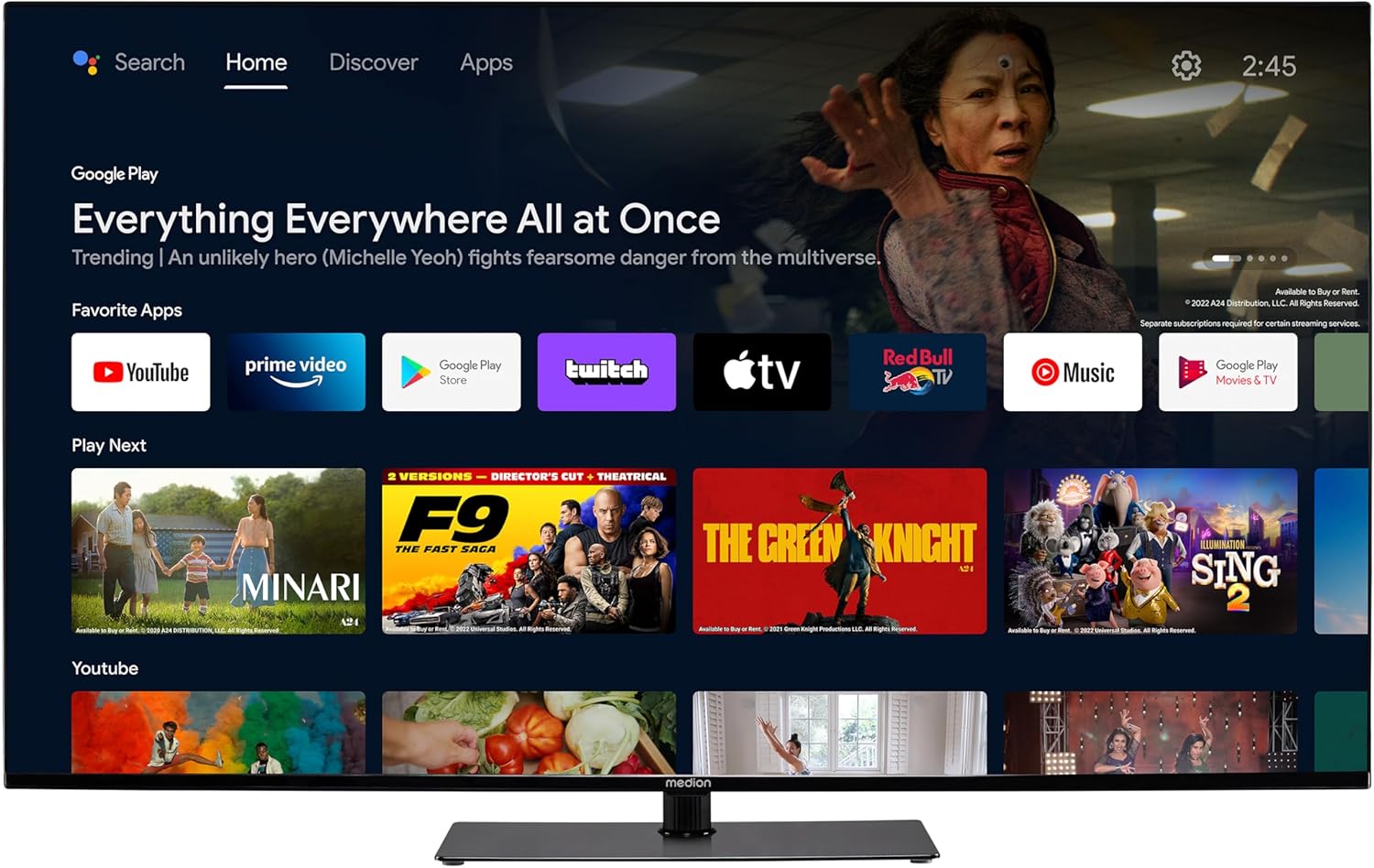 MEDION X14371 (MD 30921) Téléviseur 108 cm (43 Pouces) (Android TV, 4K, Dolby Vision HDR, Dolby Atmos, Netflix, Prime Video, Smart TV, PVR)