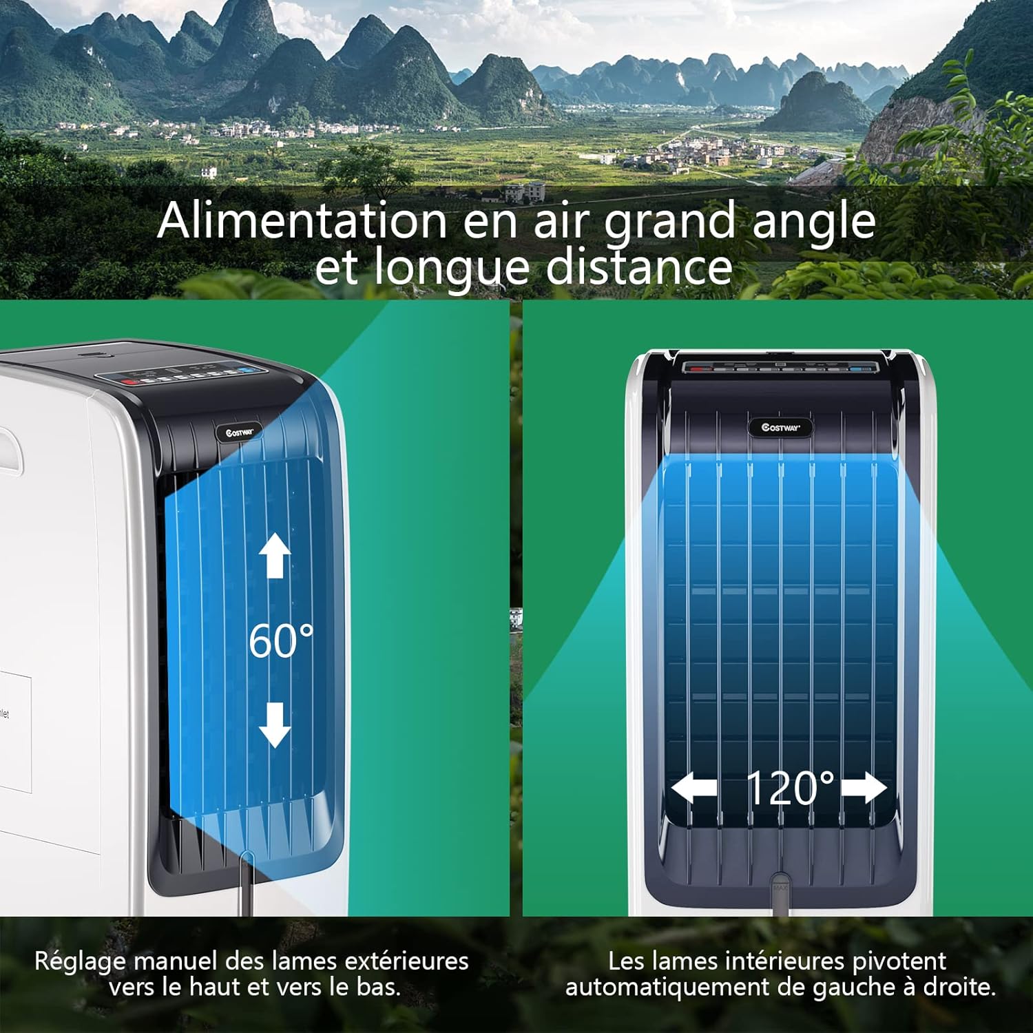 RELAX4LIFE Rafraîchisseur d’Air Mobile avec Humidificateur et Purificateur, 3 Mode de Vitesse, Climatiseur avec Réservoir d'Eau 8L et Filtre Amovible et Lavable pour Chambre, Bureau, Salon