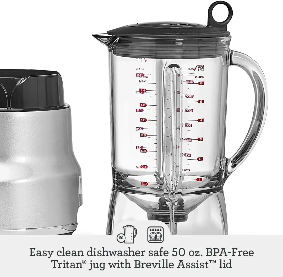 Breville the Fresh & Furious Red Velvet 50 oz Food Blender, 1100 Watts, 5 Speed Settings, Includes Accessories