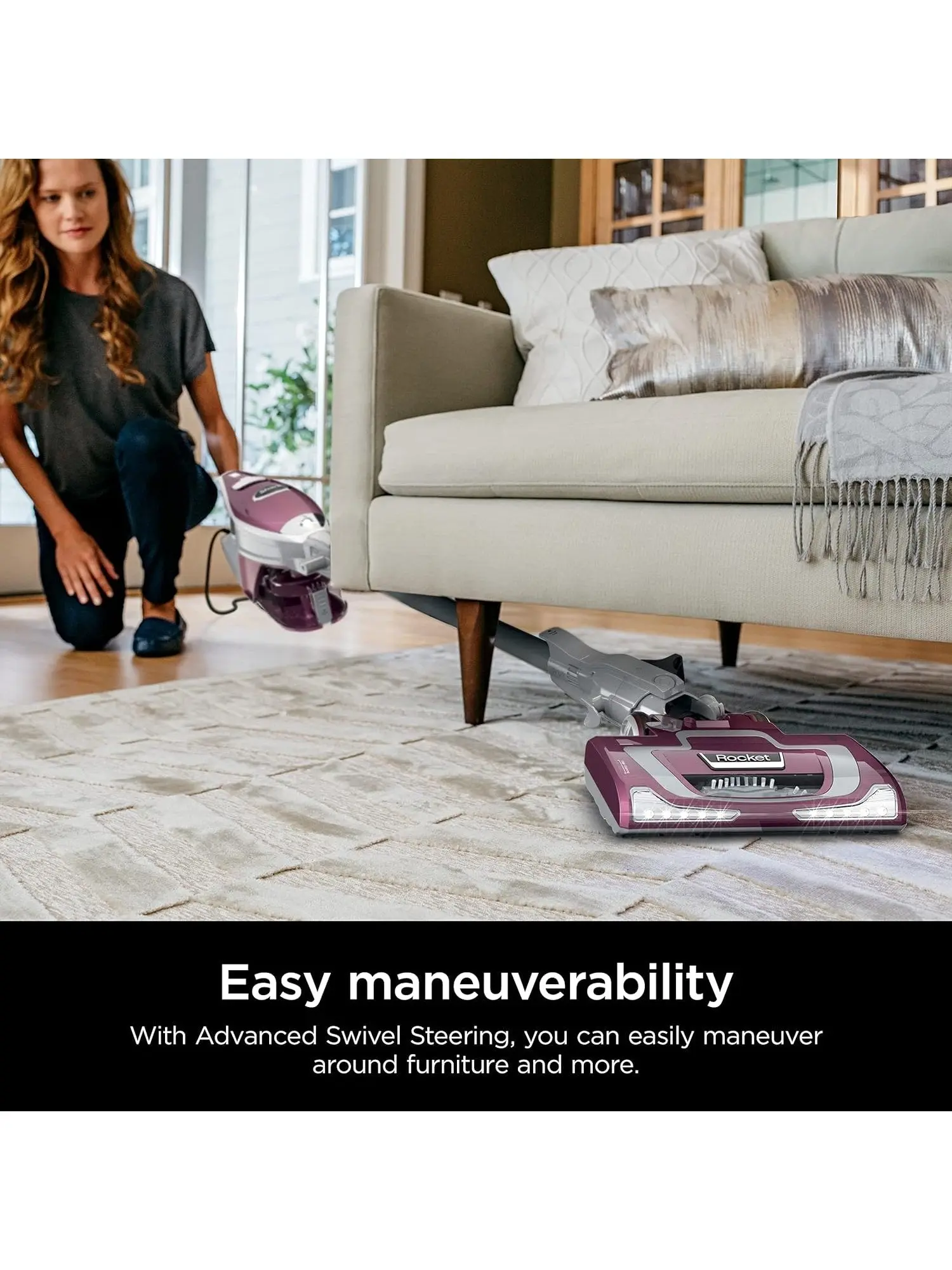 Shark HV322 Rocket Deluxe Pro Corded Stick Vacuum with LED Headlights, XL Dust Cup, Lightweight, Perfect for Pet Hair Pickup, Converts to a Hand Vacuum, with Pet Attachments, Bordeaux/Silver