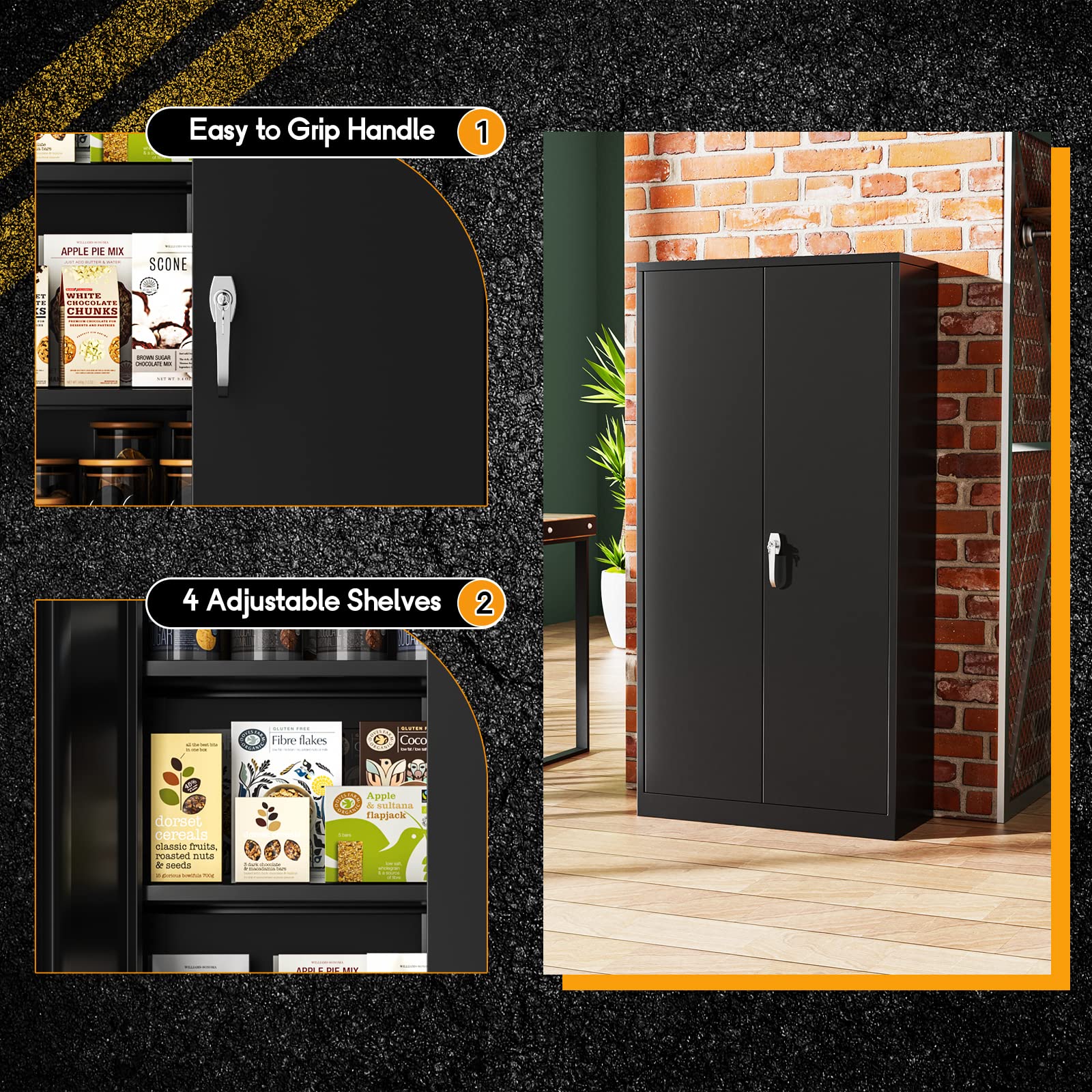 Greenvelly 72” Black Storage Cabinet with Doors