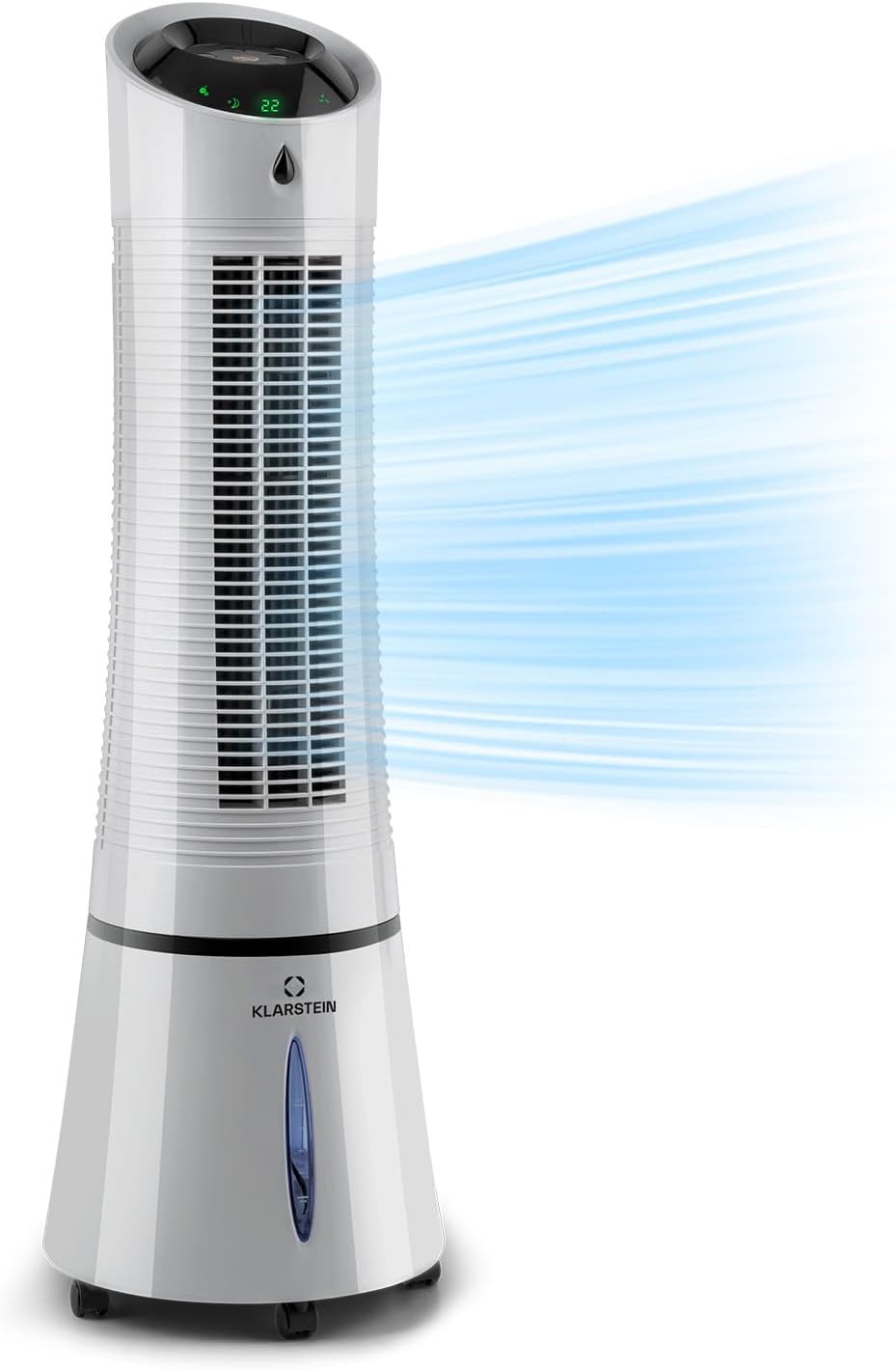 Klarstein Rafraichisseur d'Air Mobile 5 en 1, par Evaporation avec Humidificateur, Ventilateur, Ioniseur, Climatiseur Mobile Sans Évacuation, Mode Nuit, 45W, Débit d'Air de 180m³/h