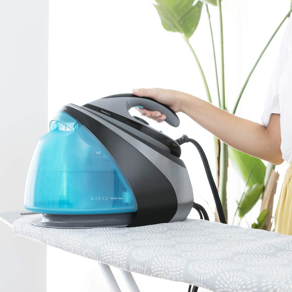 Cecotec Centrale vapeur intelligente Total Iron 10100 Pro. fer à repasser vertical et horizontal, aspiration et soufflerie, 5 programmes pour 5 tissus, 220 g/min et 5 bars.