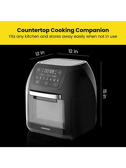 CHEFMAN Multifunctional Digital Air Fryer+ Rotisserie, Dehydrator, Convection Oven, 17 Touch Screen Presets Fry, Roast, Dehydrate, Bake, XL 10L Family Size, Auto Shutoff, Large Easy-View Window, Black