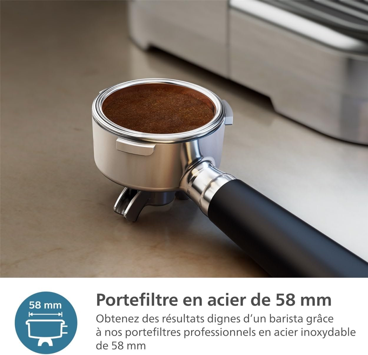 Philips Barista Brew Machine à Espresso Semi Automatique - Espresso simple et double + bouton Americano, réservoir à grains de 250g, guidage intuitif, tassage calibré, métal argenté (PSA3218/01)