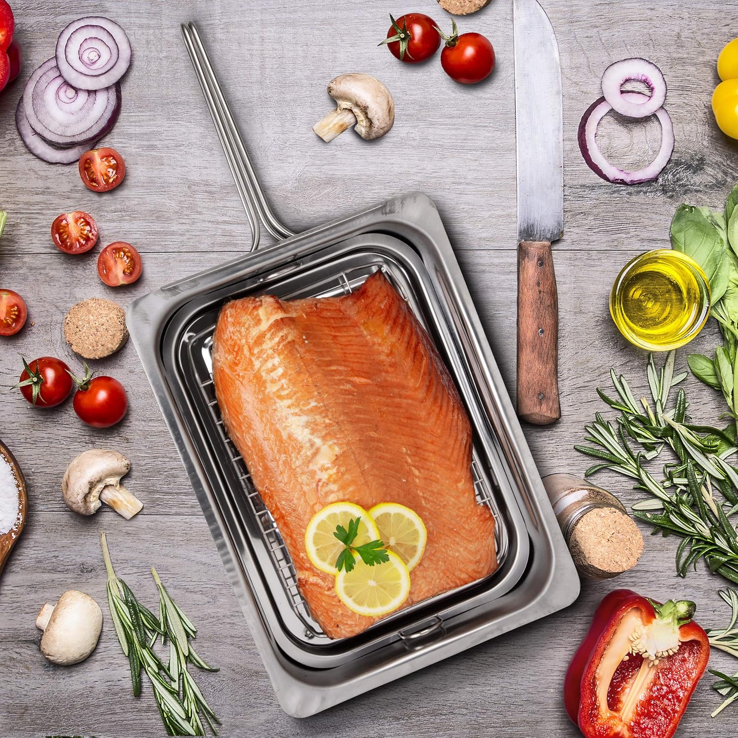 Camerons Fumoir pour cuisinière – Le fumoir Original en Acier Inoxydable avec 3 pintes de copeaux de Bois, CAM_SMKW3PTS_C31-CA