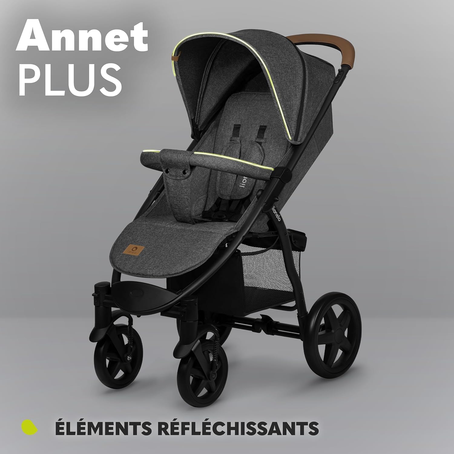 LIONELO Annet Plus poussette bebe à 22 kg, auvent avec fenêtre, roues EVA, chancelière moustiquaire porte-gobelet, réglage du dossier jusqu’à la position couchée (Dreamin, PLUS)