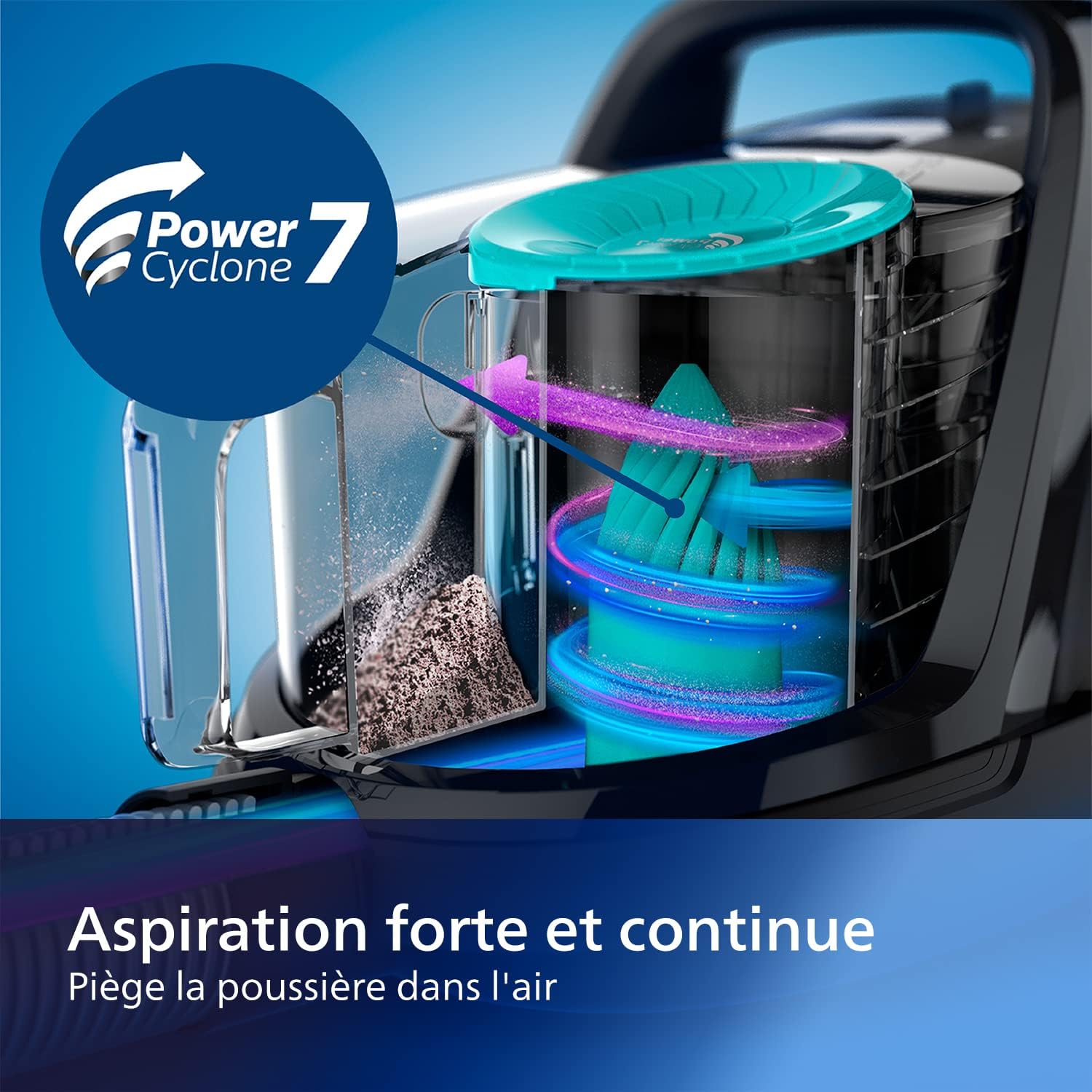 Philips PowerCyclone 7 Compact Aspirateur sans Sac - Puissance 900 W, Filtre Allergy H13, Aspiration 99,9% Poussière Fine, Variateur de Puissance, Mini-Brosse Turbo, Bac 1,5L (FC9555/09)