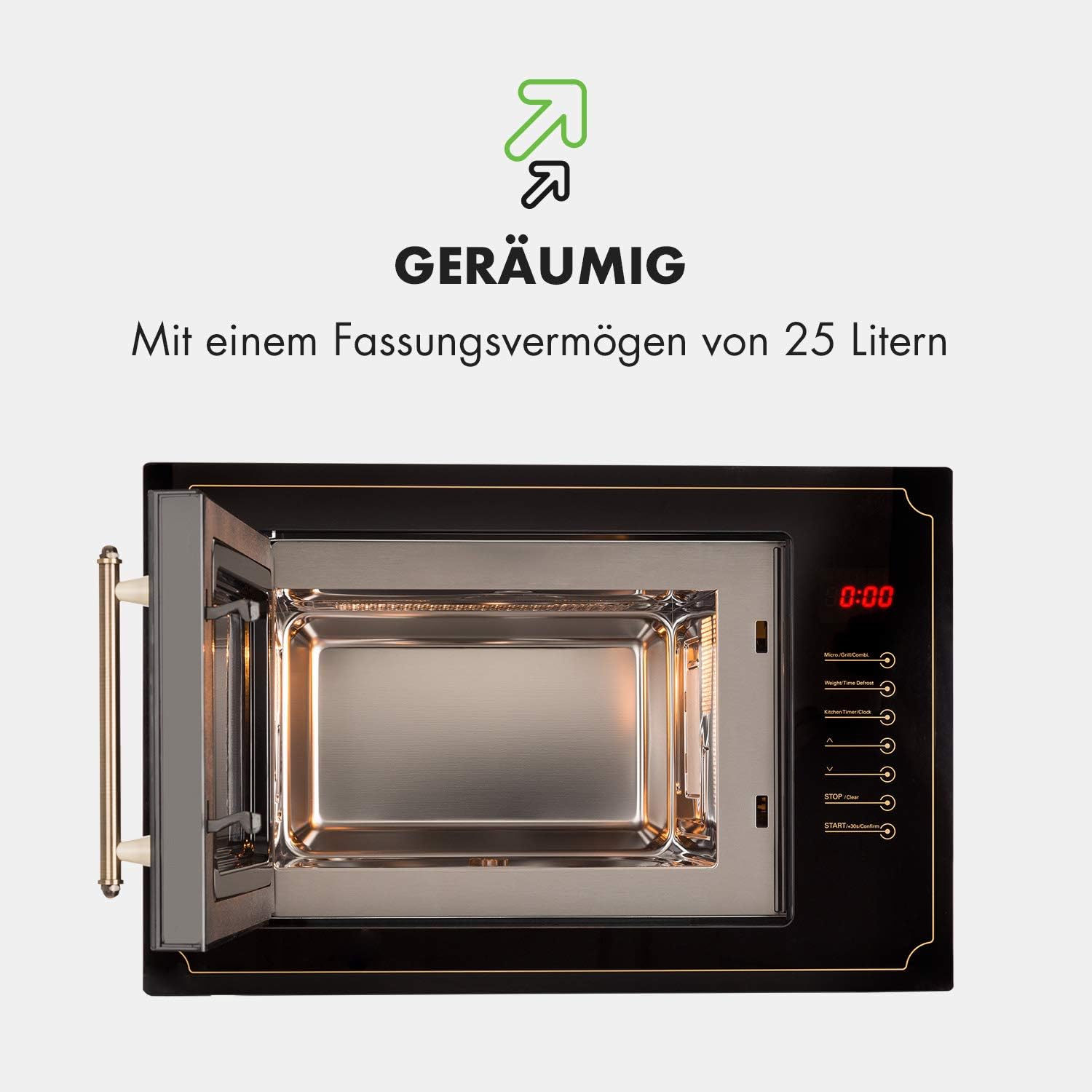 Klarstein Victoria 20 - micro-ondes encastrable, design rétro, 20L, micro-ondes 800W / puissance de gril 1000W, 3 fonctions grill/micro-ondes, acier inoxydable, cadre de montage, ivoire