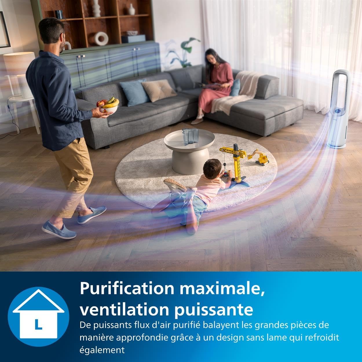 Philips Air Performer 3-en-1 : Purificateur, Chauffage & Ventilateur Rafraîchisseur – Nettoie 70m², Élimine 99,97% des Allergènes et Polluants. Filtre HEPA, Capteurs Intelligents, App (AMF870/15)