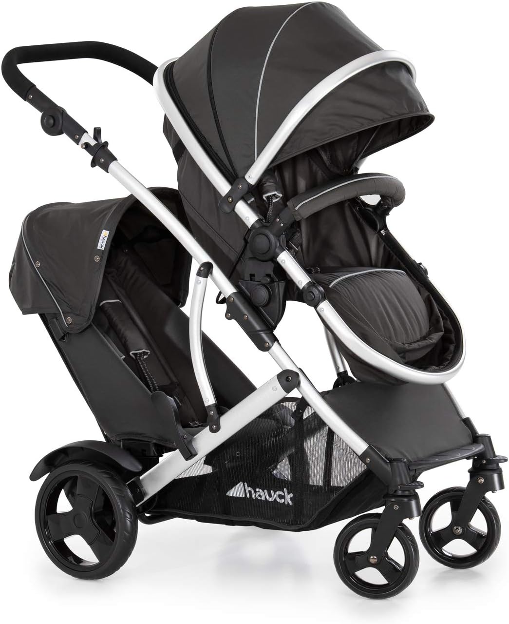 hauck Poussette Double Duett 2, Siège Supérieur Convertible en Nacelle Bébé, Réversible, Pliable, Charge Maxi 36 Kg, Inclus Habillage Pluie, Forest Noir