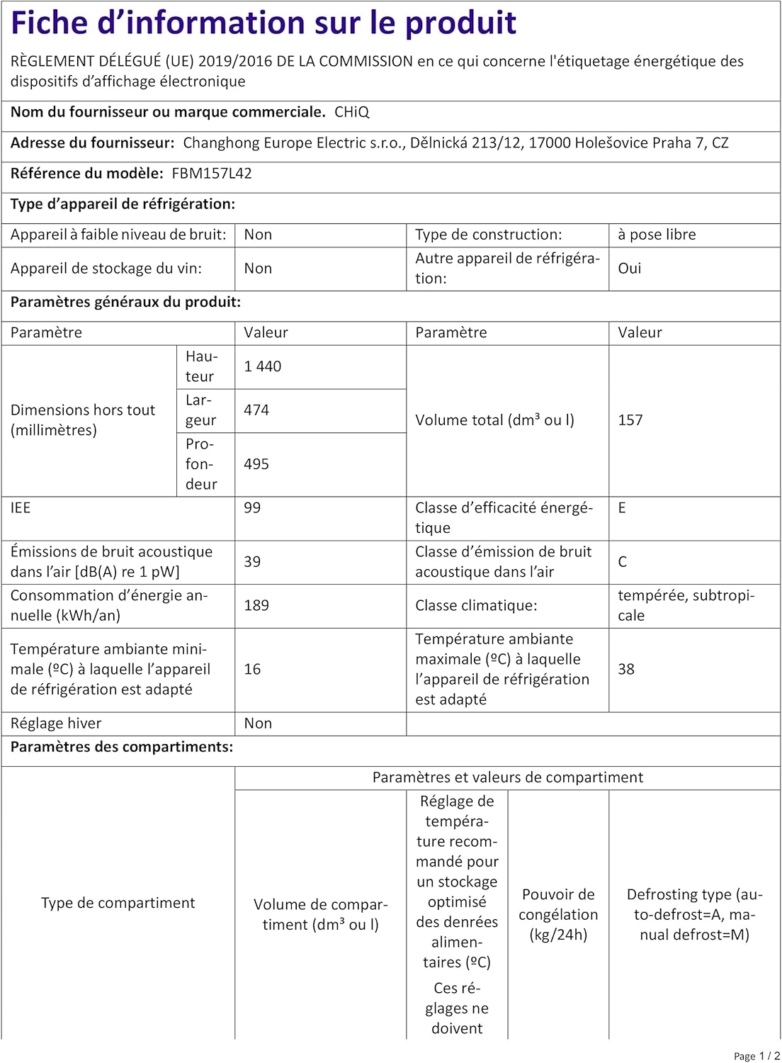 CHIQ Réfrigérateur autoportant 317L à Inverter, 322 l, sans givre, flux d'air multiple, congélation rapide, électronique tactile, compresseur avec garantie de 12 ans, efficacité améliorée, noir
