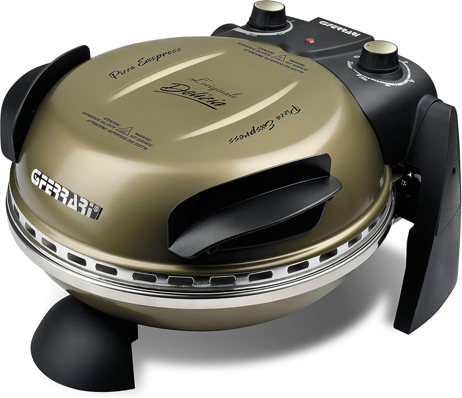 G3 Ferrari G10006 Pizza Exprimer Plaisir, Four Pizza, 1200 W, 400°C, Pierre Réfractaire (diamètre 31 cm), Minuteur 5', Livre de Recettes inclus, Noir