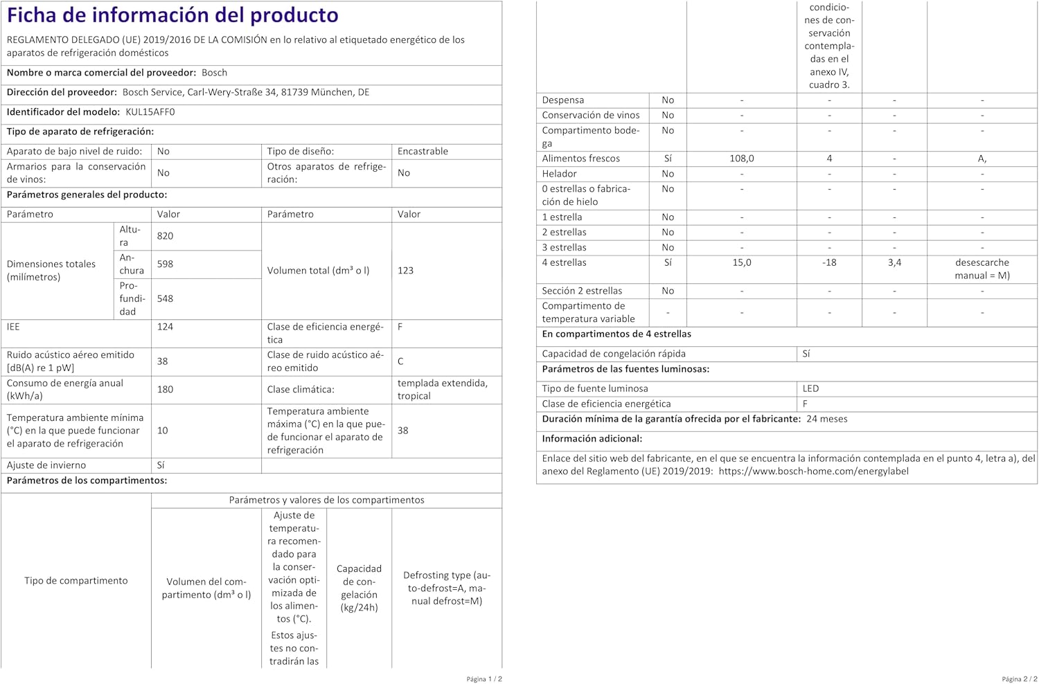 Bosch KIR81AFE0 Serie 6 Réfrigérateur encastrable, 177,5 x 56 cm, 319 L, charnière plate, fabriqué en Allemagne, VitaFresh plus 2 x fraîcheur plus longue, éclairage LED uniforme