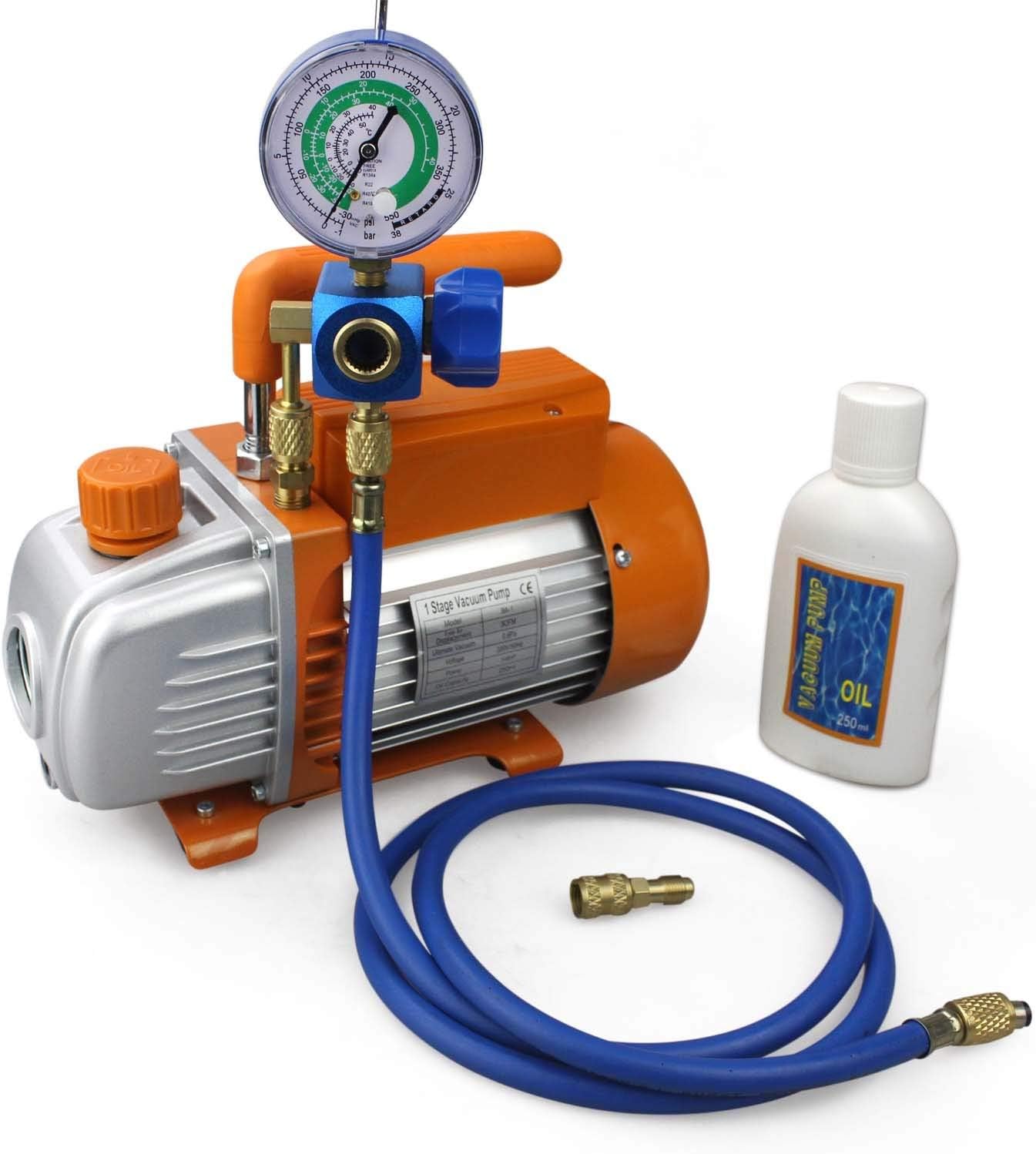 BACOENG 3 CFM Pompe à vide et Collecteur Jauge Ensemble Tuyau De Charge Auto Climatisation– Idéal pour R407C R32 R134a R410A