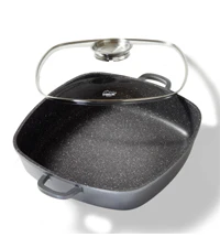 Poêle carrée 32 x 32 cm, avec couvercle en verre arômatiseur Stoneline