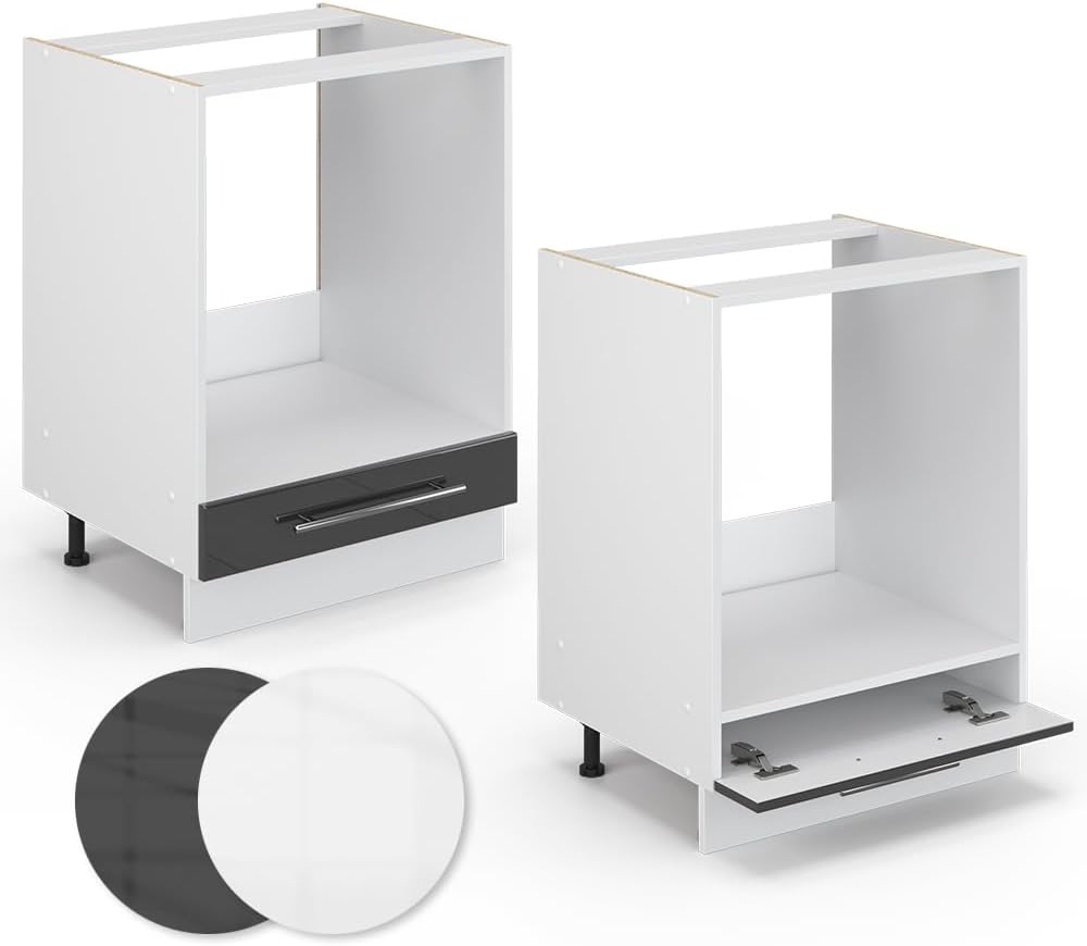 Vicco Meuble pour Four Fame-Line, Blanc Haute Brillance/Blanc, 60 cm avec étagères Ouvertes