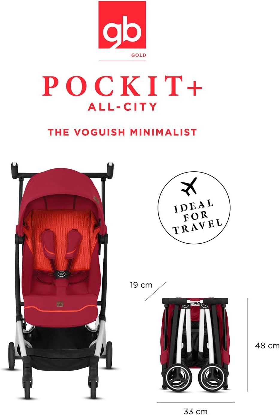 gb Gold Poussette Pockit+ All Terrain, Ultra-compacte, De 6 mois jusqu'à 22 kg (4 ans env.), Velvet Black