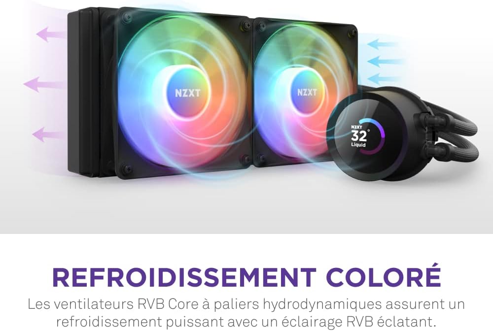 NZXT Kraken Elite 280 RGB - Refroidisseur de liquide CPU AIO - Radiateur 280mm - Ventilateur F280 RGB - IPS LCD 2,72 personnalisable - Turbine Pump - LGA 1700 1200 115X 1851 / AM5 AM4 - Noir