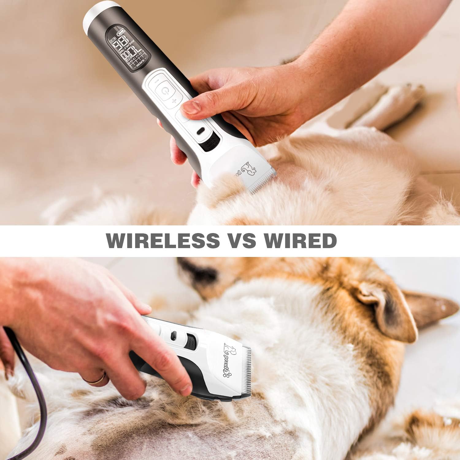 Pecute Tondeuse Chien Professionnel avec écran LCD et 5 Vitesses de Rotation, Tondeuse pour Chien et Chat Peut 4 h de Travail, Ultra Silencieux Rasoir Electrique pour Animaux de Compagnie Toilettage