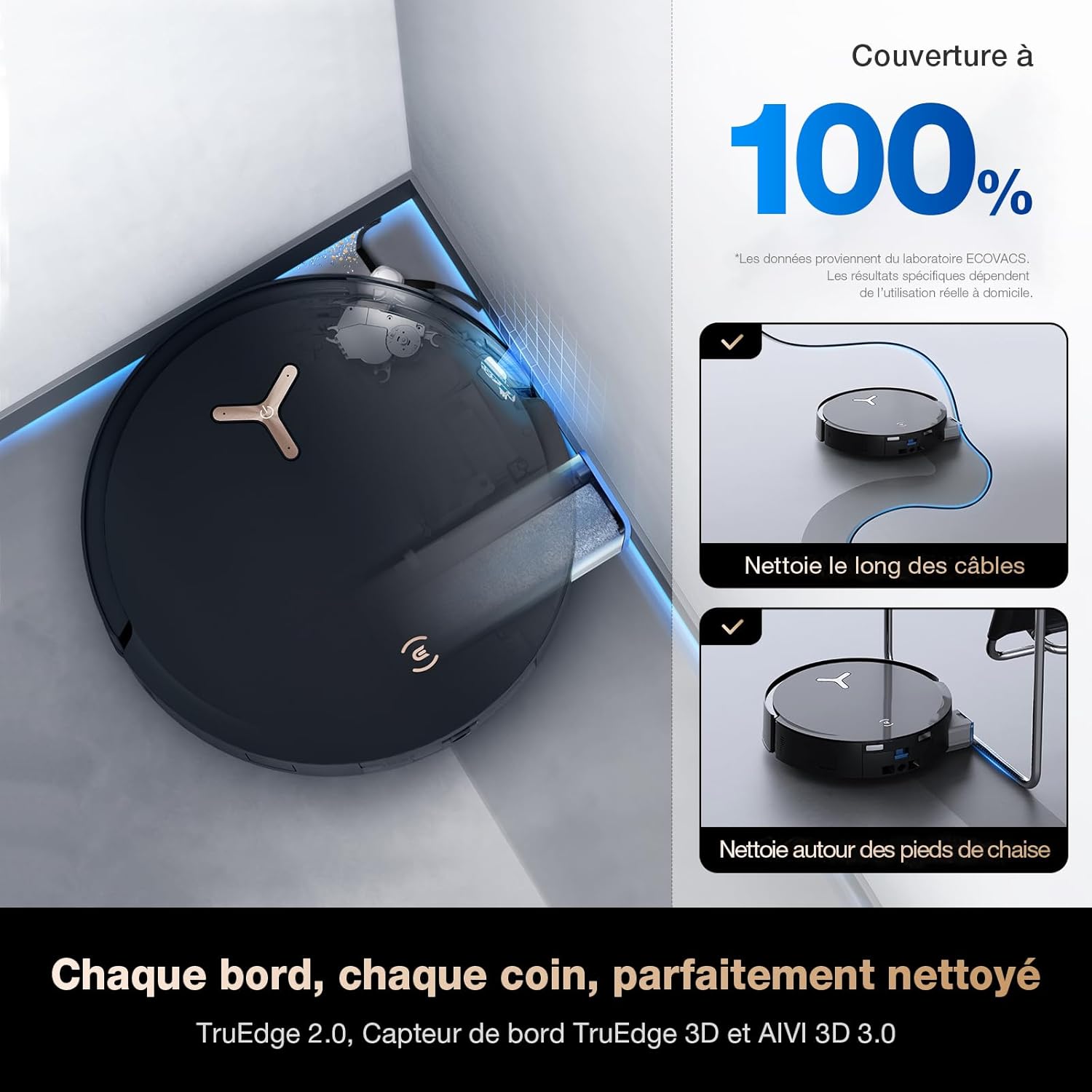 ECOVACS X8 PRO OMNI Robot Aspirateur Laveur avec Station Tout-En-Un, Puissance 18000Pa, Nettoyage Automatique Instantané OZMO ROLLER, Nettoyage à l'eau chaude 75℃, Ajout Solution Nettoyage Automatique