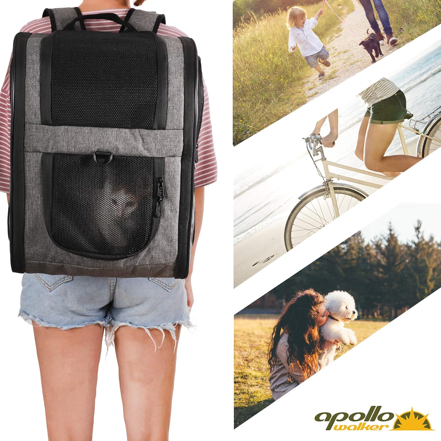 apollo walker Sac à dos pour animaux de compagnie, sac de transport pour chiens et chats de 2 à 12 kg, souple, vert armée