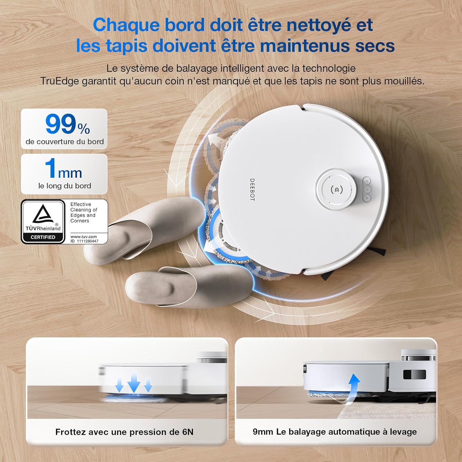 ECOVACS X8 PRO OMNI Robot Aspirateur Laveur avec Station Tout-En-Un, Puissance 18000Pa, Nettoyage Automatique Instantané OZMO ROLLER, Nettoyage à l'eau chaude 75℃, Ajout Solution Nettoyage Automatique