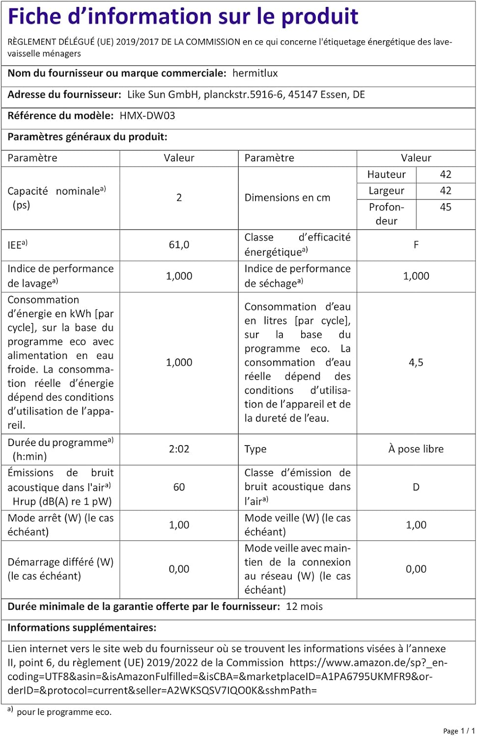 Hermitlux Mini-lave-vaisselle, lave-vaisselle de comptoir, utilisable avec robinet ou sans robinet, largeur de 43 cm, capable de contenir 4 sets, adapté au camping, 175 kWh/an, blanc