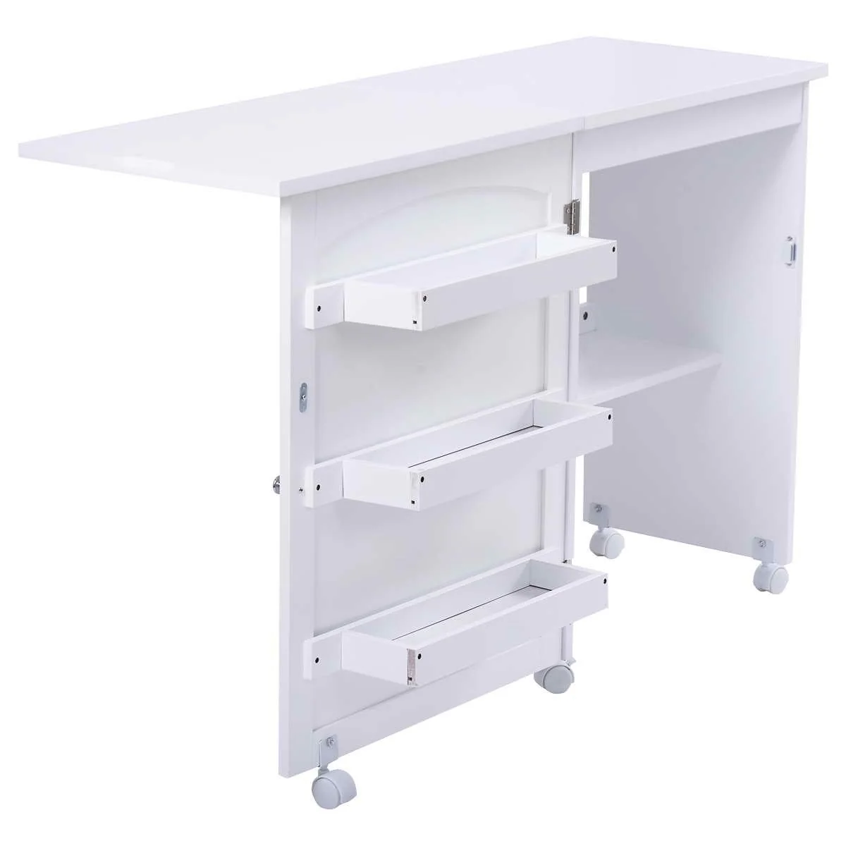 Table pour machine à coudre à roulettes pliable table roulante à 3 étagères en MDF 117 x 40 x 77 cm blanc 20_0009462