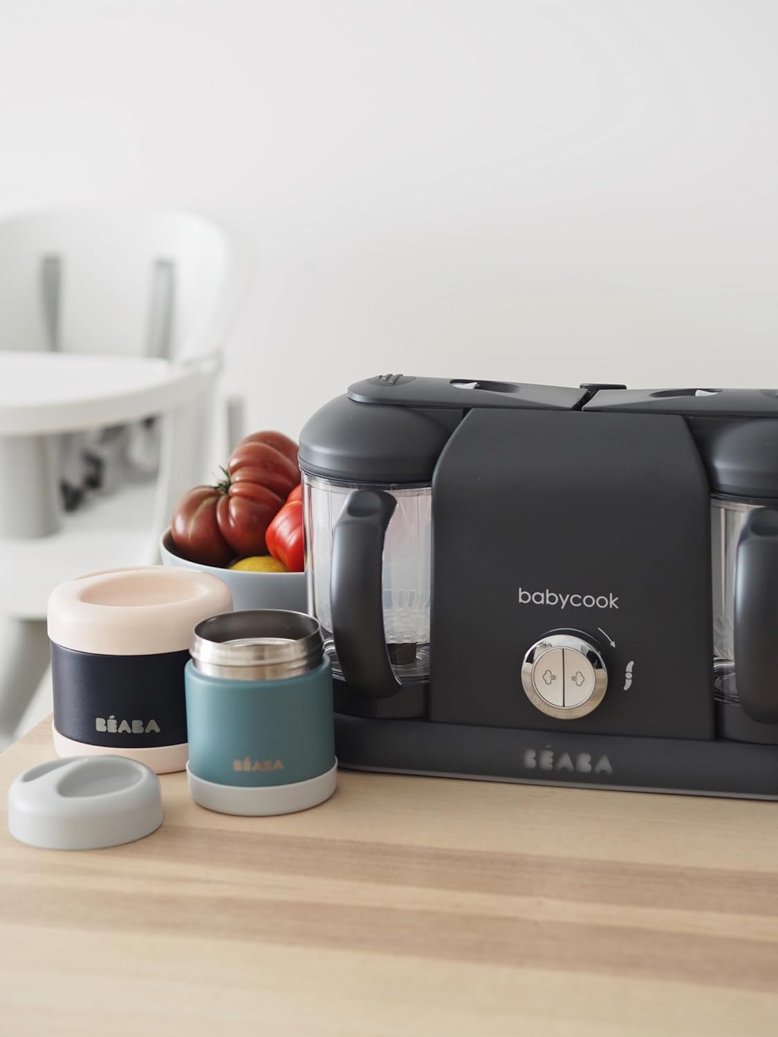 BÉABA, Babycook Duo Robot Bébé 4 en 1 Mixeur-Cuiseur, Cuisson Vapeur rapide 15min , Diversification alimentaire, Petits pots bébé maison, Contenance XXL 2200 ml, Noir