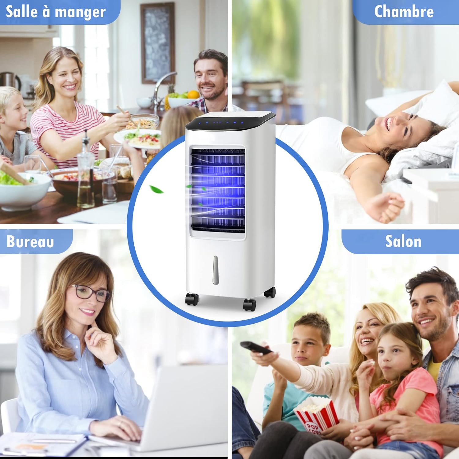RELAX4LIFE Rafraîchisseur d’Air Mobile avec Humidificateur et Purificateur, 3 Mode de Vitesse, Climatiseur avec Réservoir d'Eau 8L et Filtre Amovible et Lavable pour Chambre, Bureau, Salon