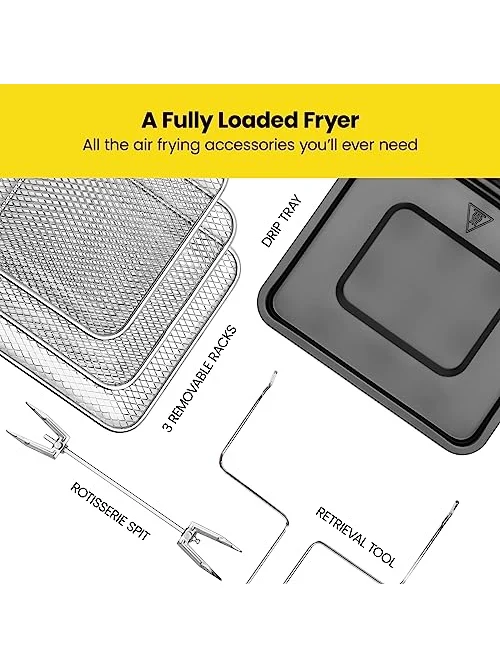 CHEFMAN Multifunctional Digital Air Fryer+ Rotisserie, Dehydrator, Convection Oven, 17 Touch Screen Presets Fry, Roast, Dehydrate, Bake, XL 10L Family Size, Auto Shutoff, Large Easy-View Window, Black