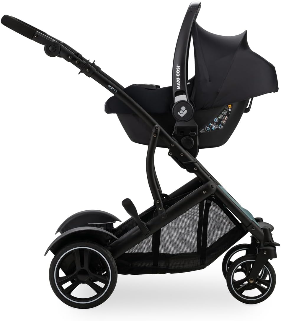 hauck Poussette Double Duett 2, Siège Supérieur Convertible en Nacelle Bébé, Réversible, Pliable, Charge Maxi 36 Kg, Inclus Habillage Pluie, Forest Noir