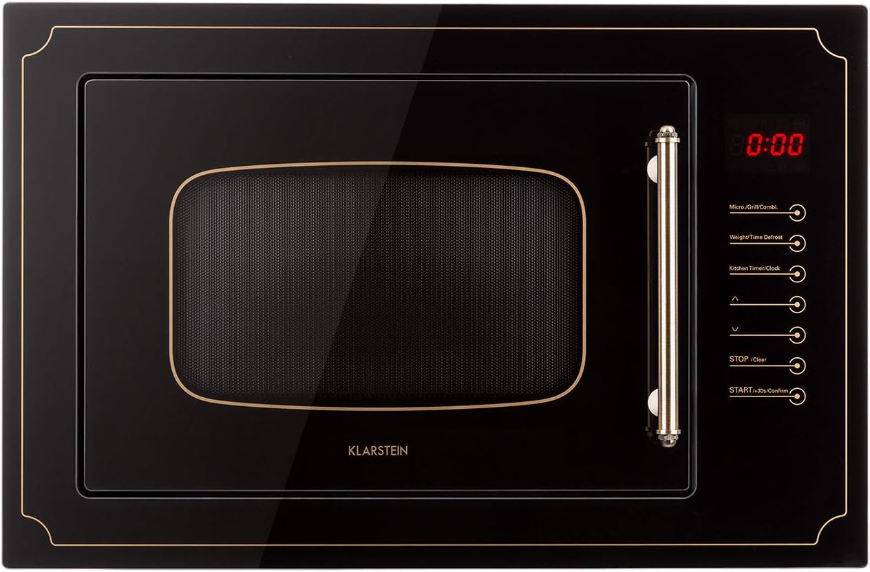 Klarstein Victoria 20 - micro-ondes encastrable, design rétro, 20L, micro-ondes 800W / puissance de gril 1000W, 3 fonctions grill/micro-ondes, acier inoxydable, cadre de montage, ivoire