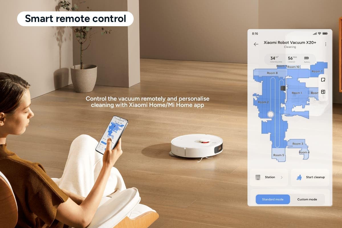 Xiaomi Robot Vacuum X20+ Aspirateur Robot, Station Tout-en-Un (Puissance d'aspiration de 6000 Pa ; 140 Min autonomie ; autonettoyage, vidage, séchage et Remplissage d'eau ; Application/contrôle)