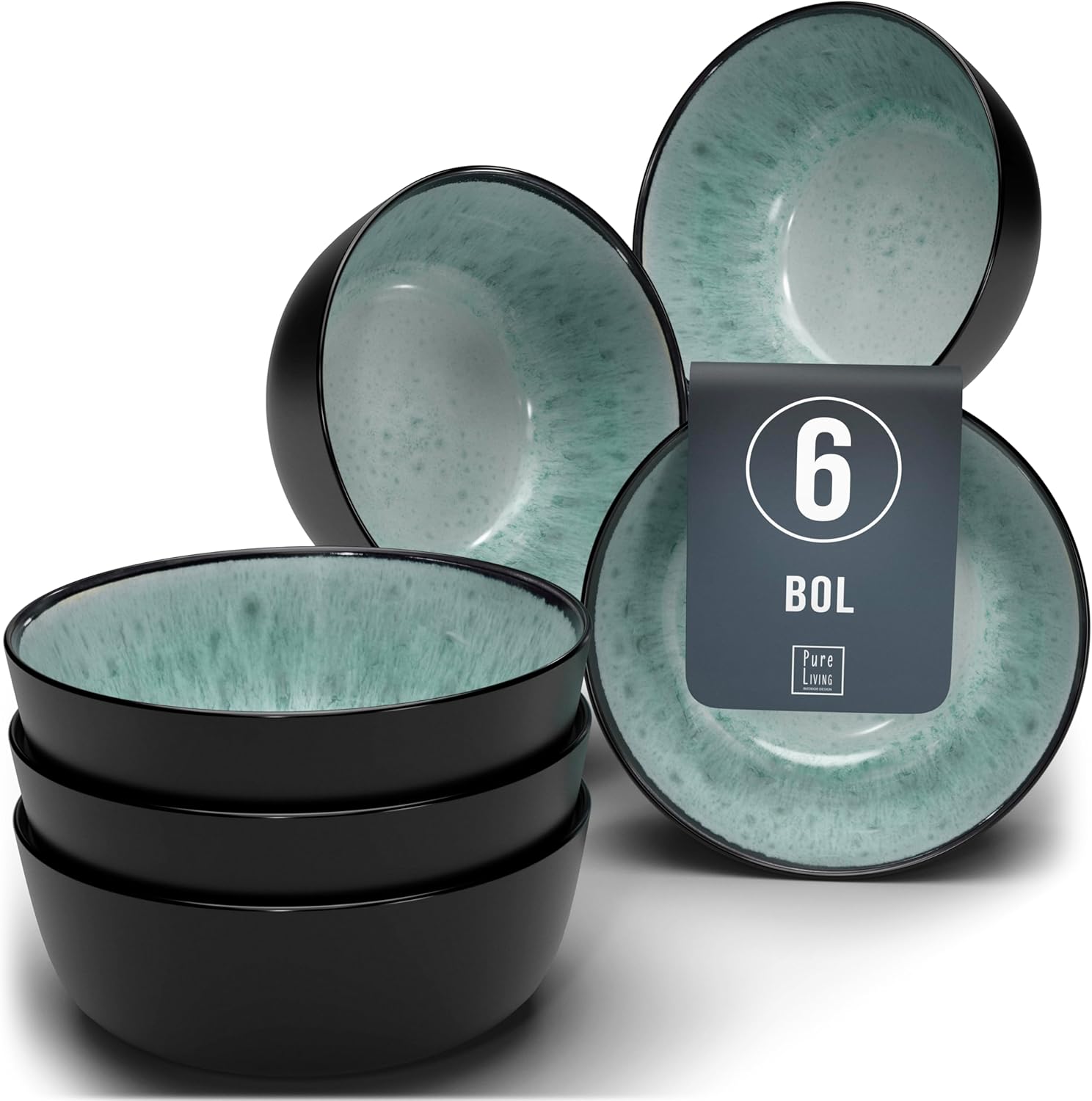 Service de Vaisselle en Grès Ibiza 36 pièces –Ensemble de Vaisselle pour 12 Personnes, Adapté au Lave-Vaisselle et au Micro-Ondes, Pure Living bleu fumé, Assiettes Service de Table