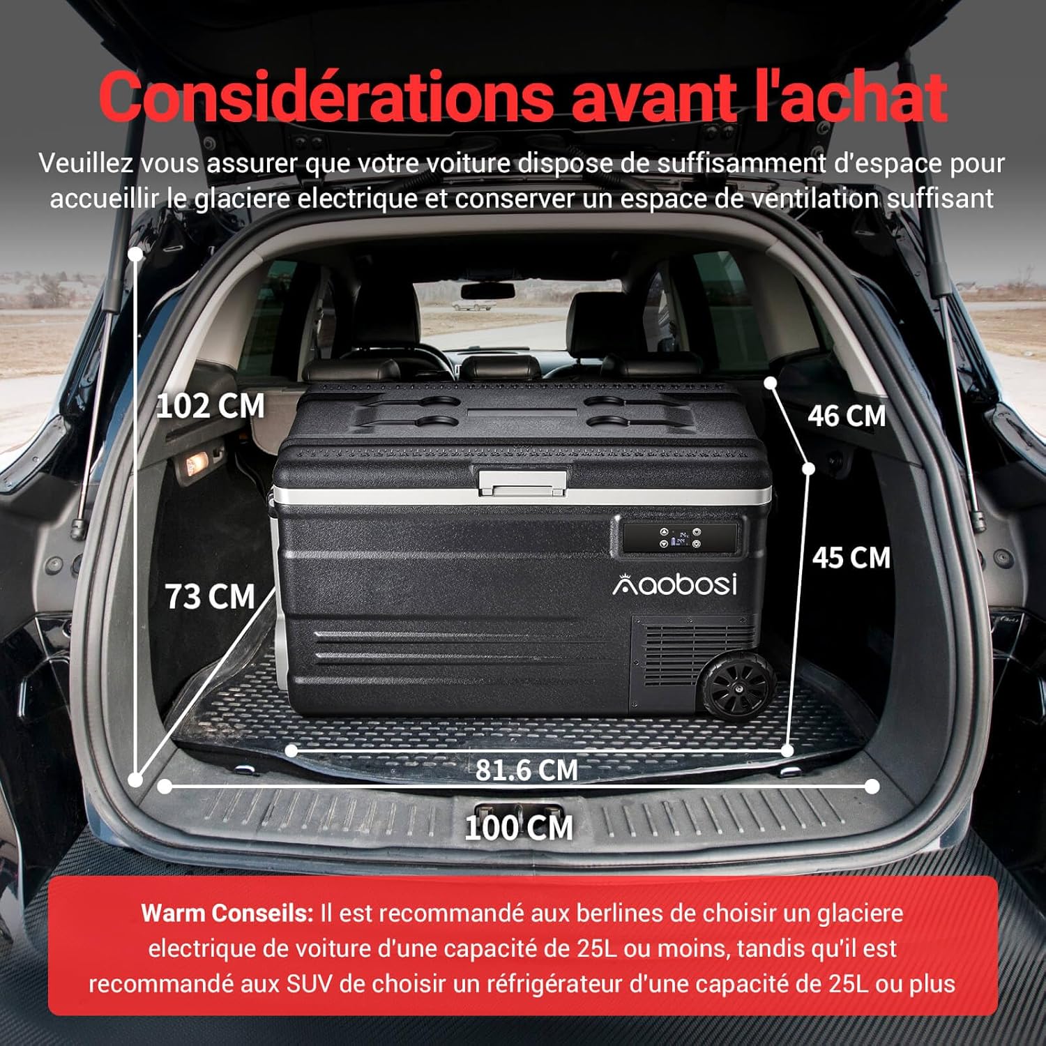 AAOBOSI 45L Glacière à Compresseur, Glaciere Électrique -20℃ à 20℃, Frigo Camion APP&Bouton Contrôle, 12/24V DC et 100-240V AC Glaciere Camping Pour Voiture, Camion, Bateau et Prise De Courant