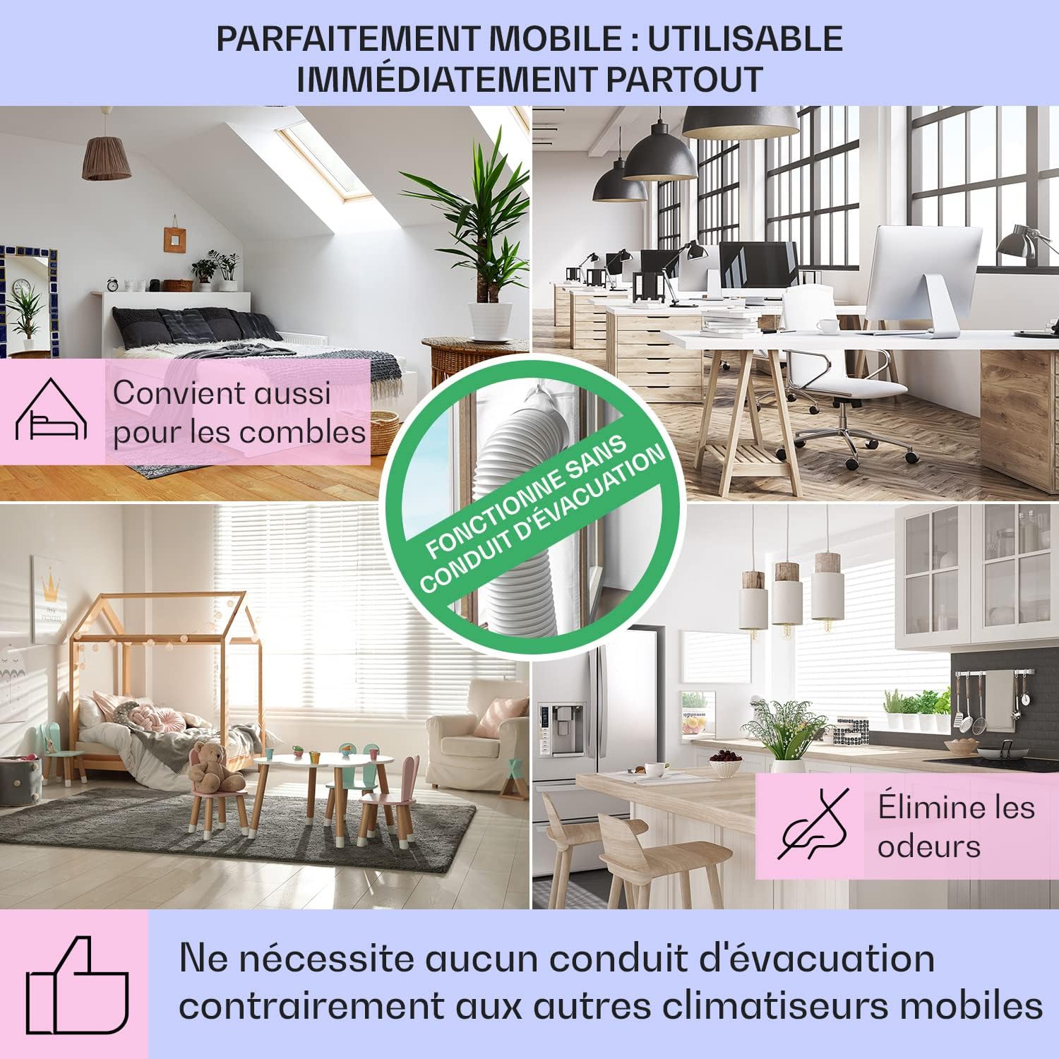 Klarstein Rafraichisseur d'Air Mobile 5 en 1, par Evaporation avec Humidificateur, Ventilateur, Ioniseur, Climatiseur Mobile Sans Évacuation, Mode Nuit, 45W, Débit d'Air de 180m³/h