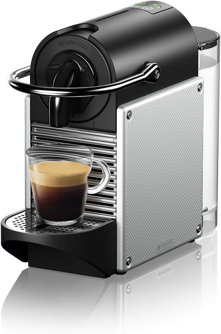 Nespresso Machine à café à capsules DeLonghi EN 124.S Pixie Silver | 1260 W | 0,7 L | Panneaux latéraux à capsules recyclées, métal argenté